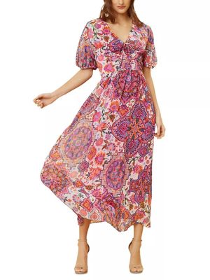 Vestido midi de manga corta con cuello en V