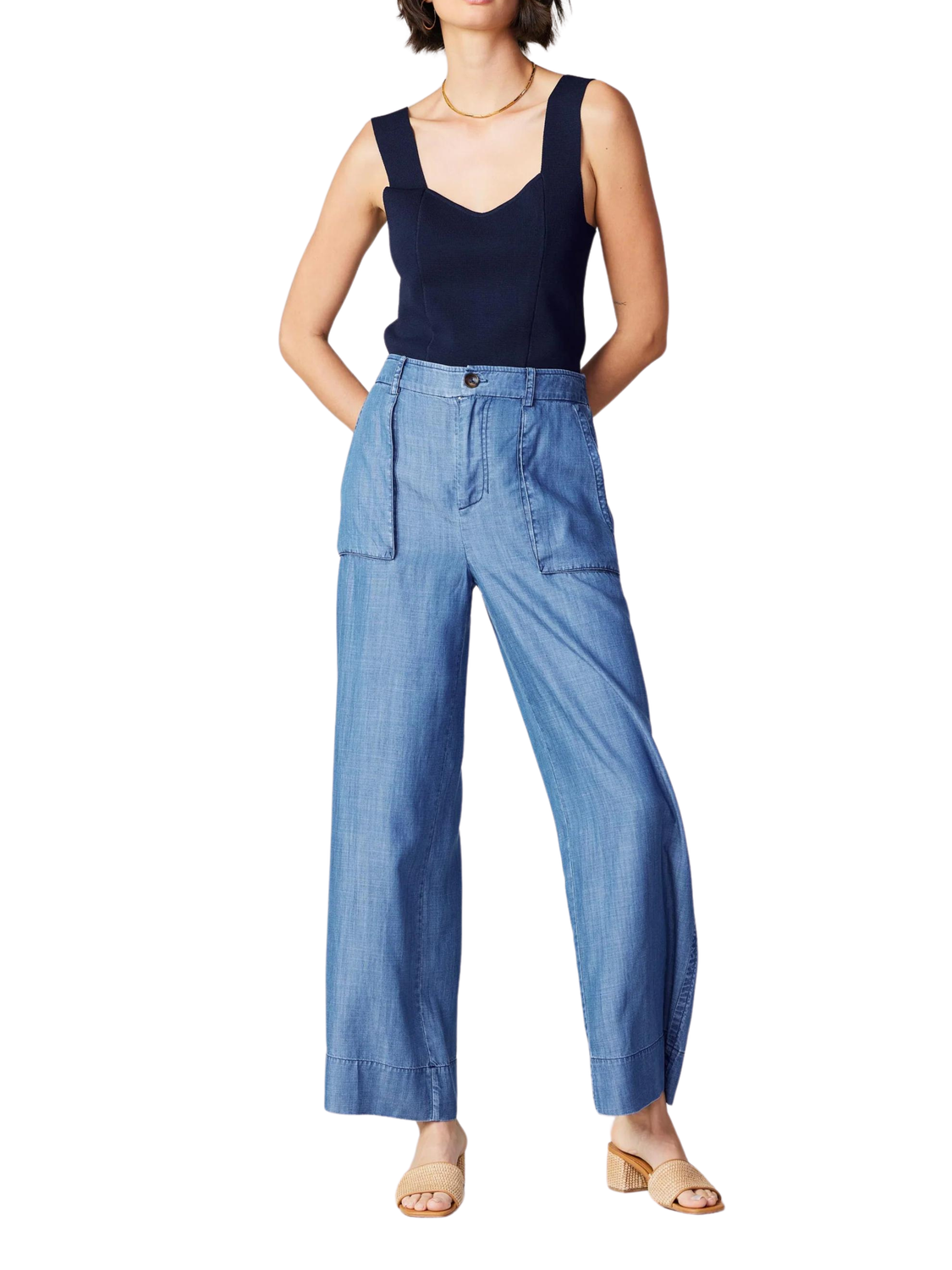 Pantalón recto en chambray