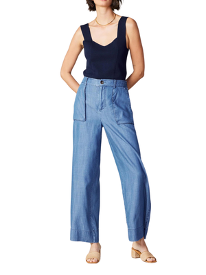 Pantalón recto en chambray