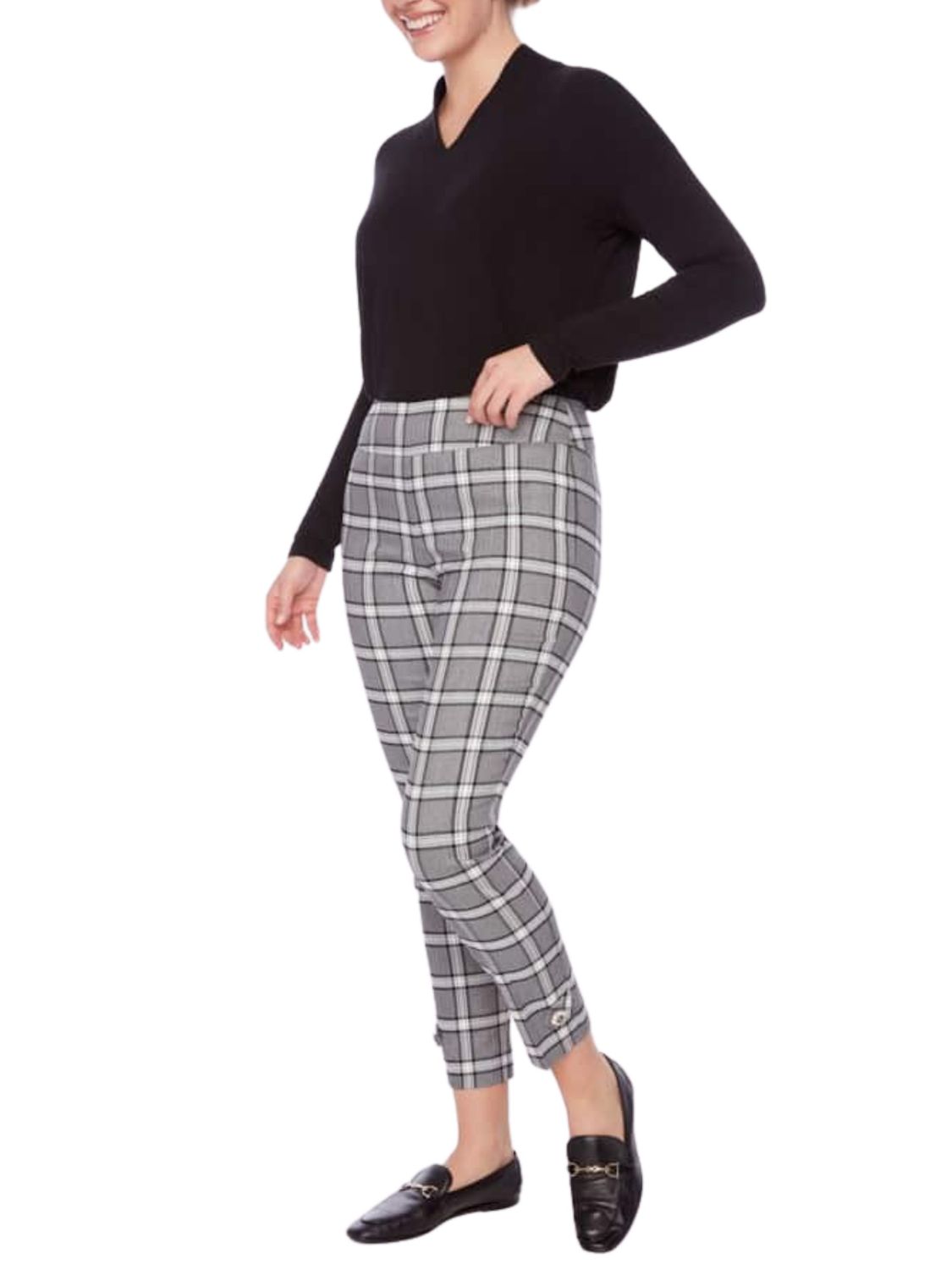 Pantalón de control abdominal en tartán metálico