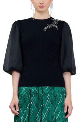 Sweater de manga globo con broche