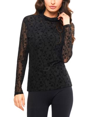 Blusa de manga larga en mesh con detalles aterciopelados