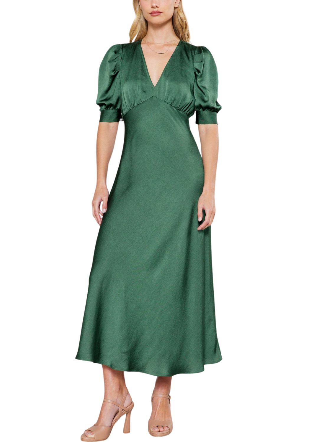 Vestido midi satinado en manga corta