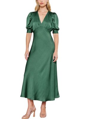 Vestido midi satinado en manga corta