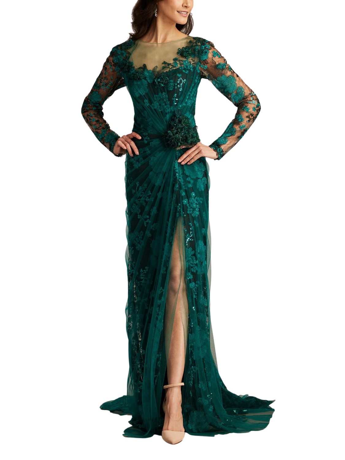 Vestido largo manga larga con bordado 3 D
