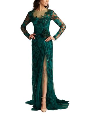 Vestido largo manga larga con bordado 3 D