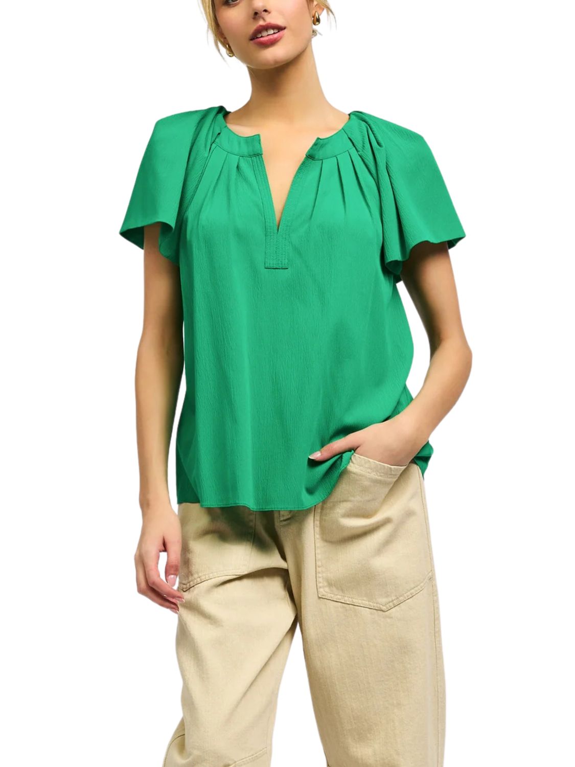 Blusa de manga corta plisada