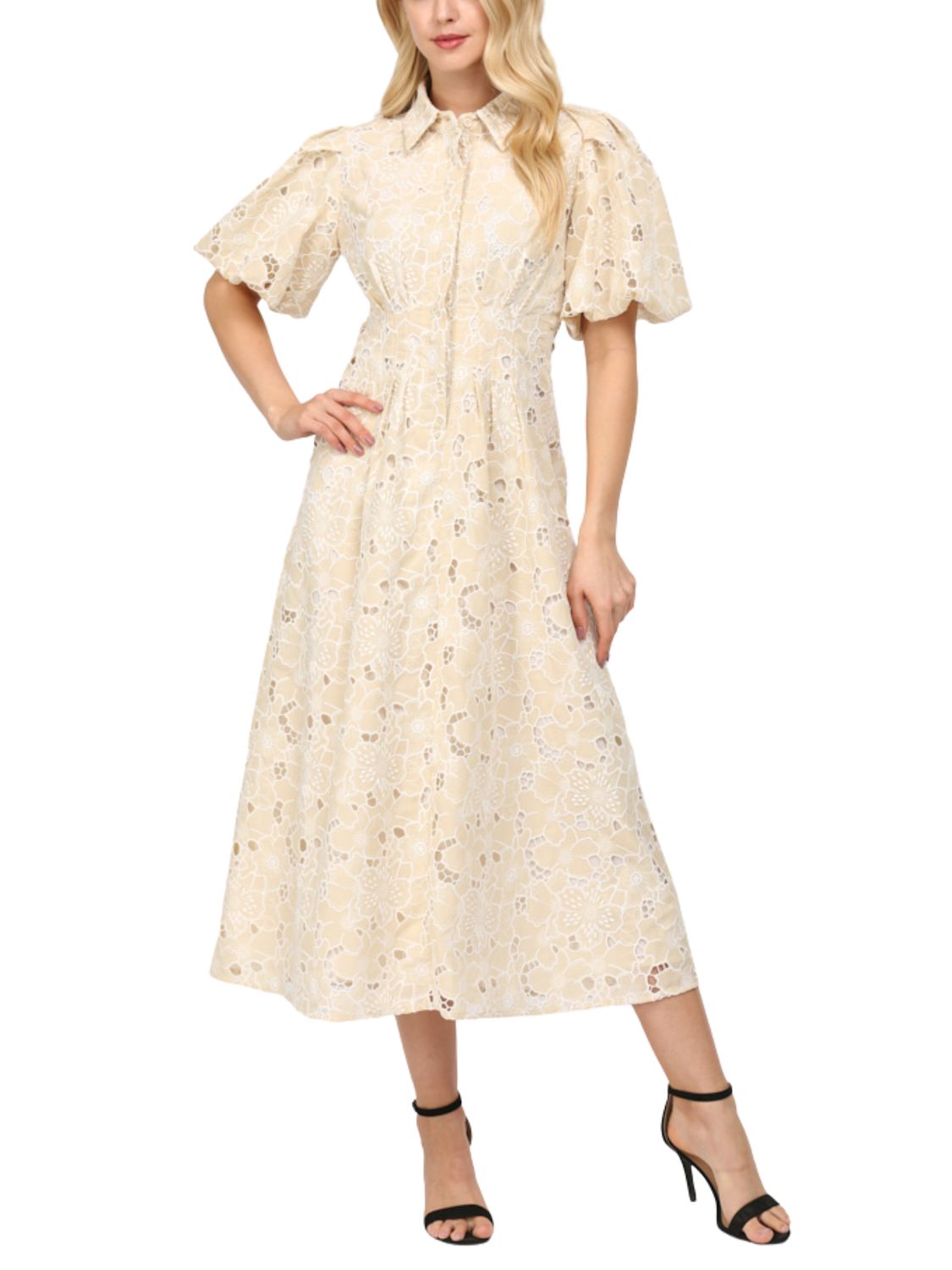 Vestido midi manga globo.