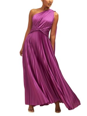 Vestido largo plisado de un hombro