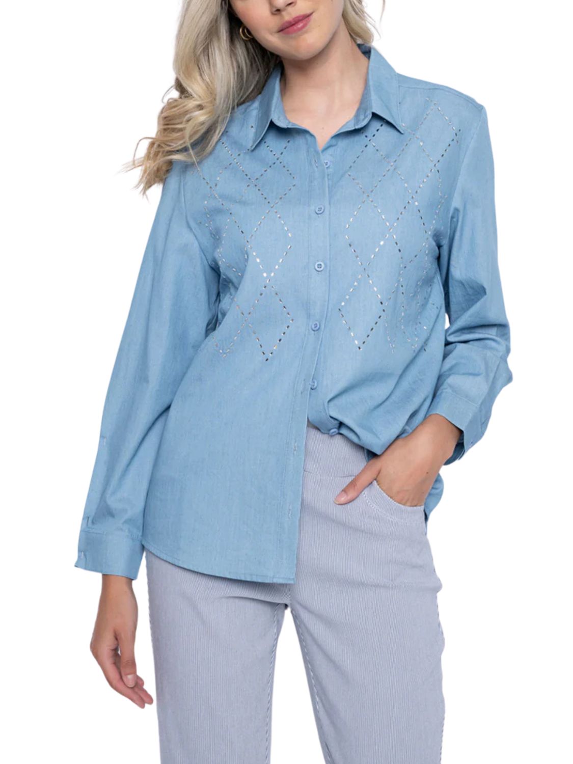 Blusa de denim con cristales