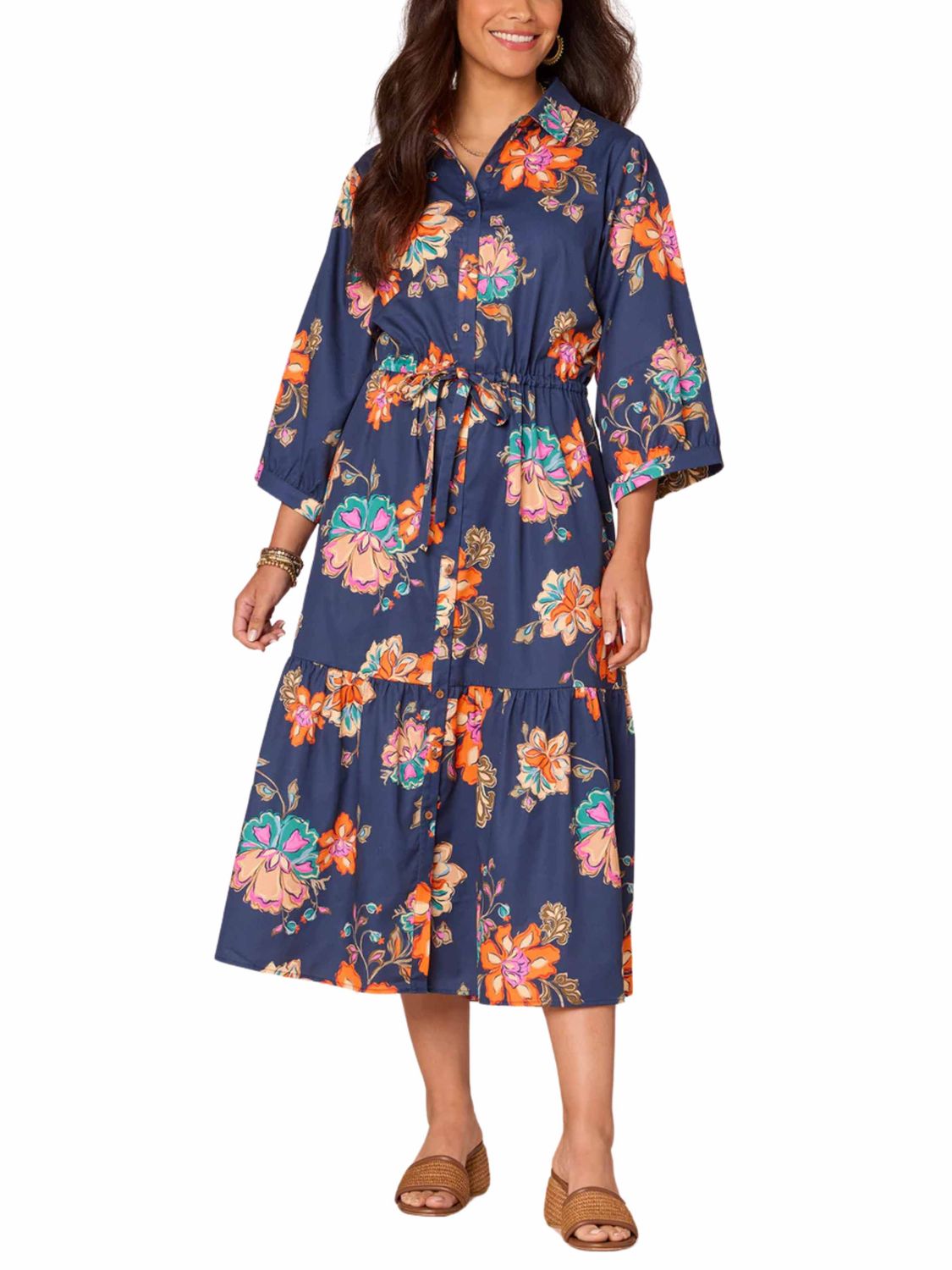 Vestido midi con mangas abullonadas