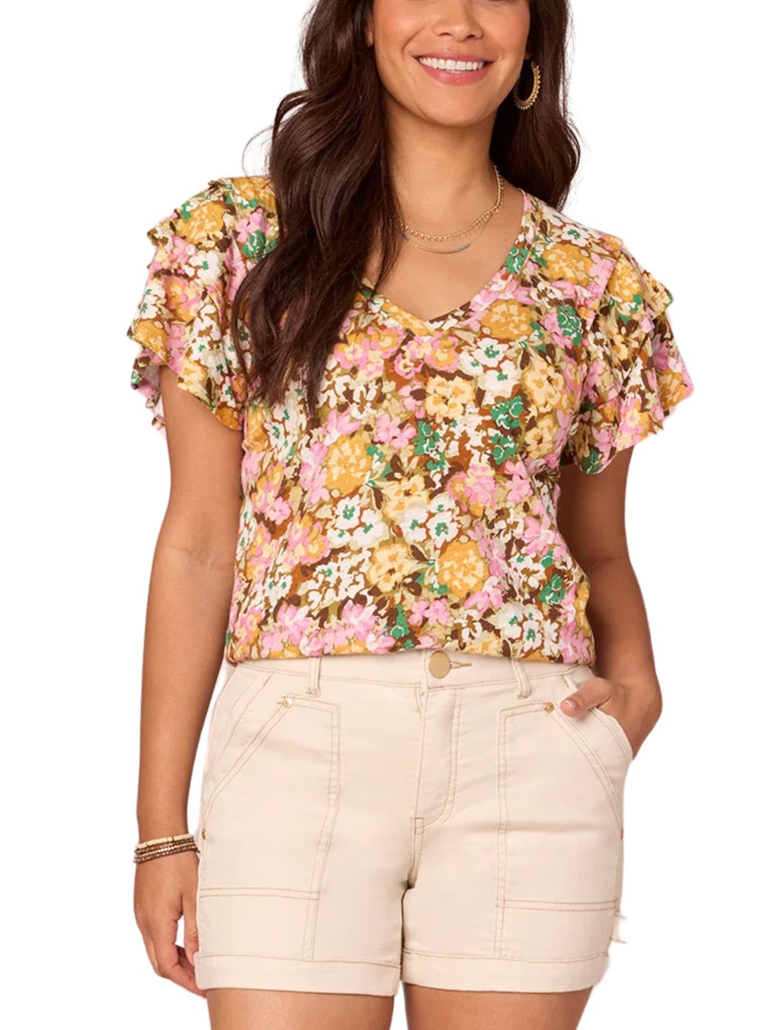 Blusa de manga corta con olanes.