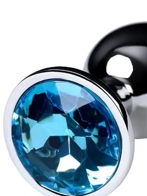 Анальная пробка металлическая с голубым кристаллом размер S
