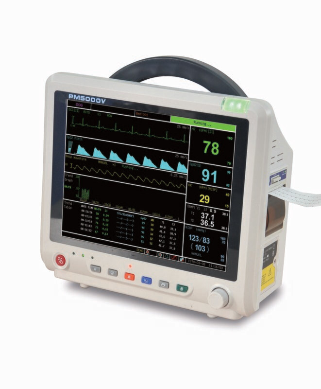 PM5000VCSP 12" Veterinary Multi-parameter Monitor with ECG RESP SpO2 NIBP TEMP PR ETCO2 (Sidestream) Printer