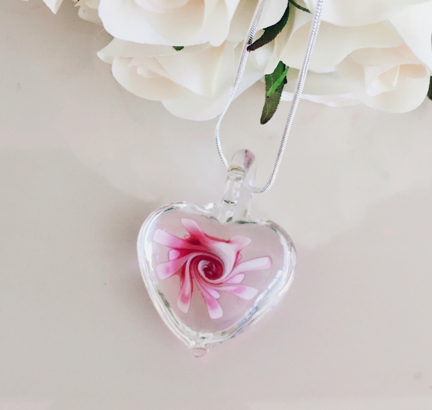 Glass heart pendant Necklace 