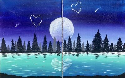 Moonlight Love- Pre drawn canvas paint party kit