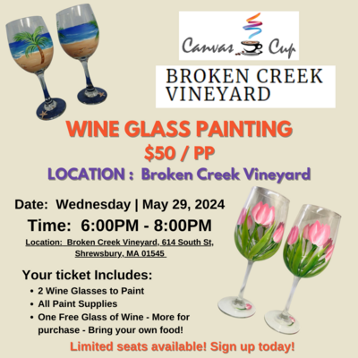 DIY Wine Glass Painting - Paint and Sip Party at the Broken Creek Vineyard | Wednesday, May 29,2024 | 6:00pm to 8:00pm