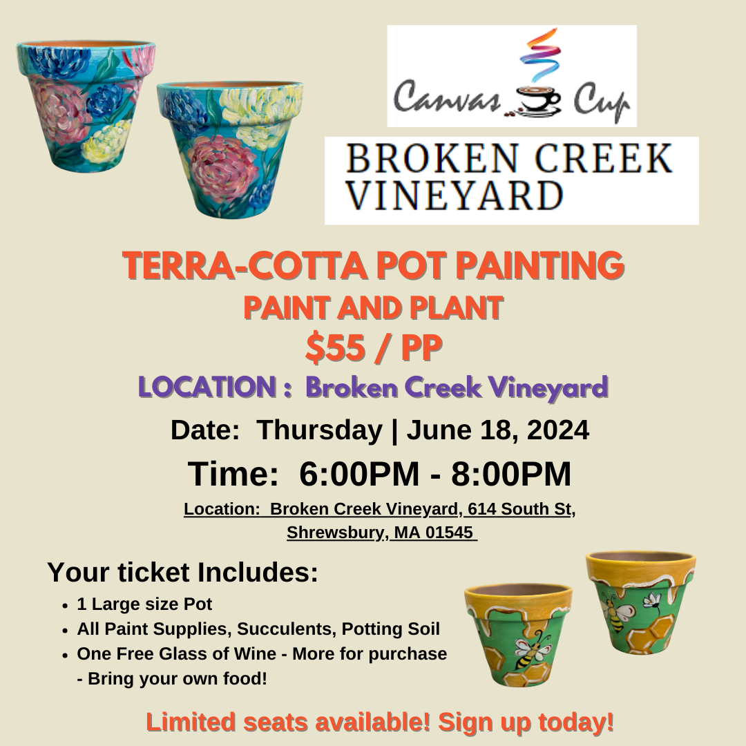DIY Paint a Pot - Sip & Plant Party at the Broken Creek Vineyard | Thursday, June 18,2024 | 6:00pm to 8:00pm