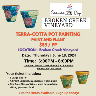 DIY Paint a Pot - Sip & Plant Party at the Broken Creek Vineyard | Thursday, June 18,2024 | 6:00pm to 8:00pm
