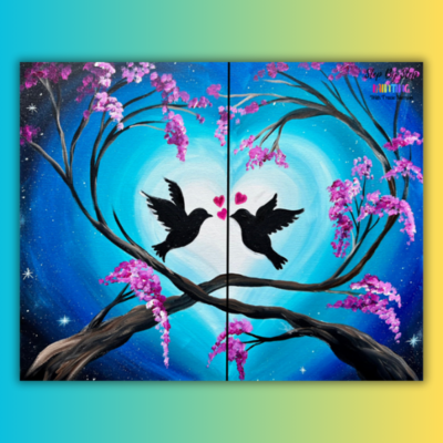 Couple's Love Dove Cherry Tree Double At Home Painting Kit & Video Tutorial - Free Shipping