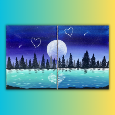 Couple's Nighttime Landscape Double At Home Painting Kit & Video Tutorial - Free Shipping