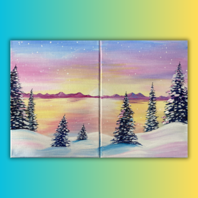Couple's Pastel Winter Sunset Double At Home Painting Kit & Video Tutorial - Free Shipping