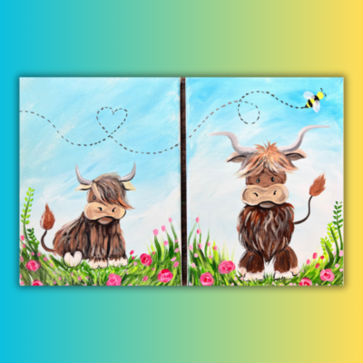 Highland Cows Double At Home Painting Kit & Video Tutorial - Free Shipping