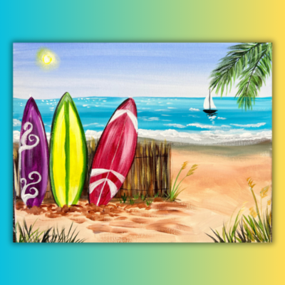 Surfboard Beach at home Painting Kit & Video Tutorial