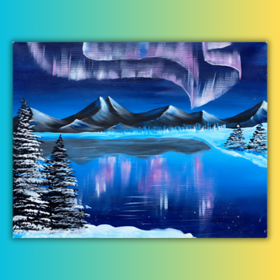Winter Aurora Lake at home painting kit & Video Tutorial