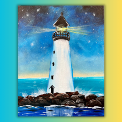 Lighthouse at dusk At Home Painting Kit & Video Tutorial