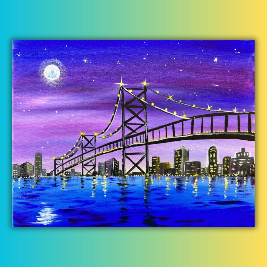 City Night Bridge At Home Painting Kit & Video Tutorial