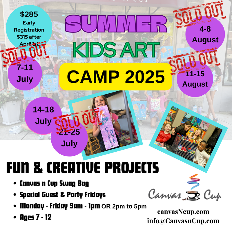 Summer Art Camp for Kids 2025 / 9am-1pm OR 2pm - 5pm / Ages 7 to 12