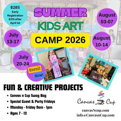 Week 4 - Summer Art Camp for Kids 2026- August 10th to 14th / 9am-1pm / Ages 7 to 12