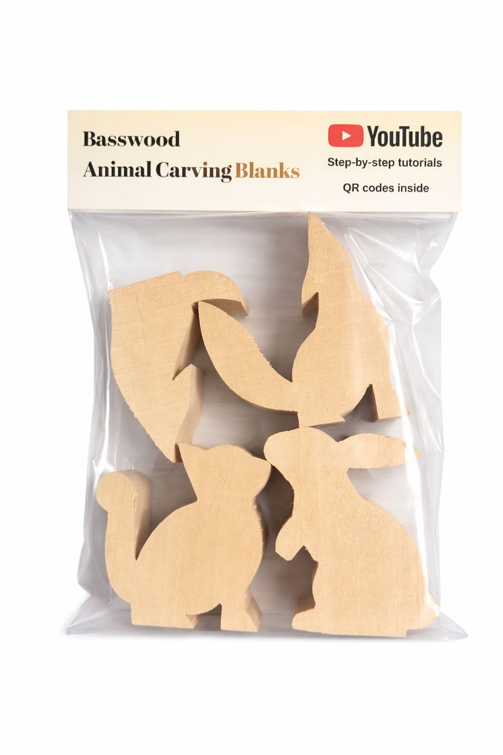 Beginner Woodcarving Animal Blanks – 4 Pack (Basswood) + Step-by-Step Tutorials
