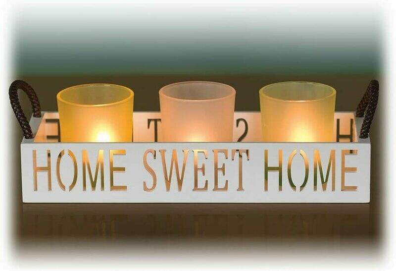 Home Sweet Home 3 Glass Candle Holder Set, LED Tealights and Decorative Tray