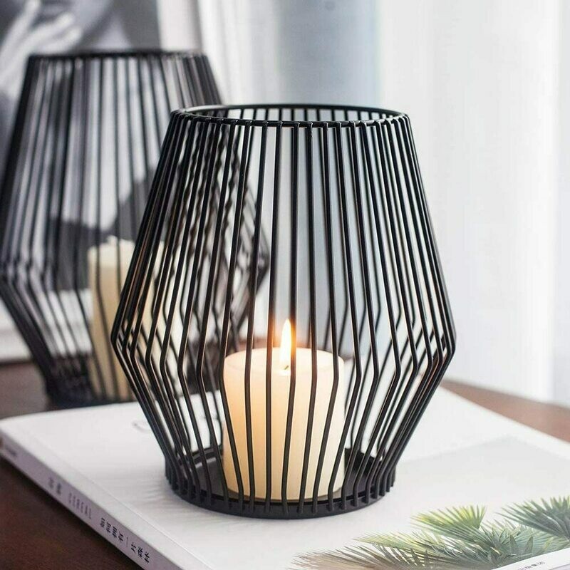Black Metal Wire Tea Light Candle Holders for Indoor Outdoor,Set of 2 Events,Parties and Wedding Decorations