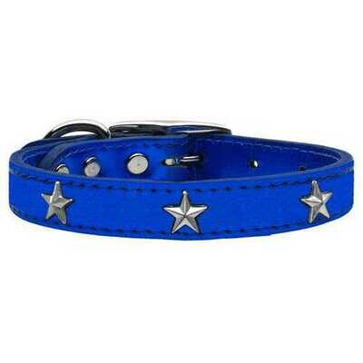 Silver Star Widget Genuine Metallic Leather Dog Collars Collars Leashes