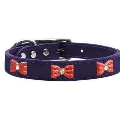 Red Glitter Bow Widget Genuine Leather Dog Collars Collars Leashes