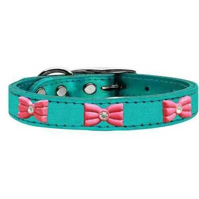 Pink Glitter Bow Widget Genuine Metallic Leather Dog Collars Collars Leashes