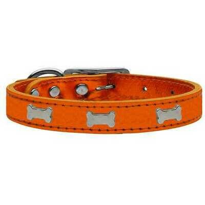 Silver Bone Widget Metallic Leather Collar