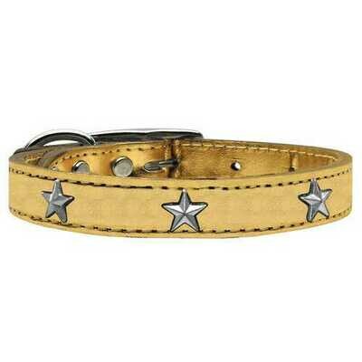 Silver Star Widget Genuine Metallic Leather Dog Collars Collars Leashes