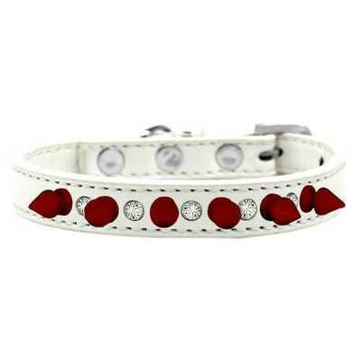 Crystal and Red Spikes Dog Collar Collars Leashes