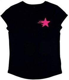 &quot;Wandering Star&quot; Women’s Rolled Sleeve Tee - Black with Pink Graphic