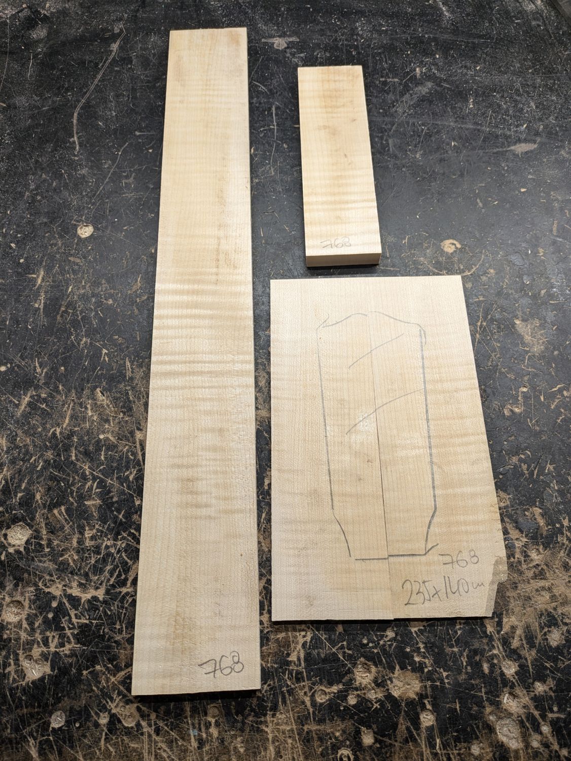 Flame Maple Fretboard, Bridge and Bookmatched Headplate 768