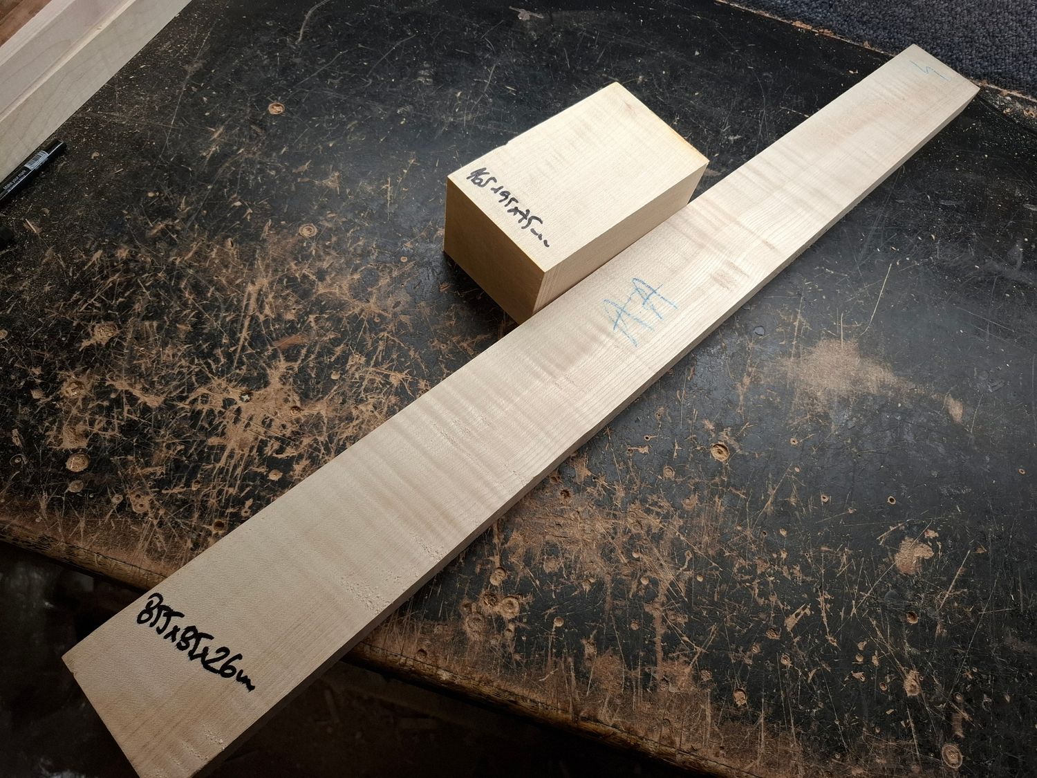Flame Maple Grade AA Neck and Heel Block 1084