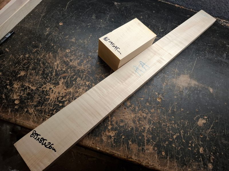 Flame Maple Grade AA Neck and Heel Block 1084