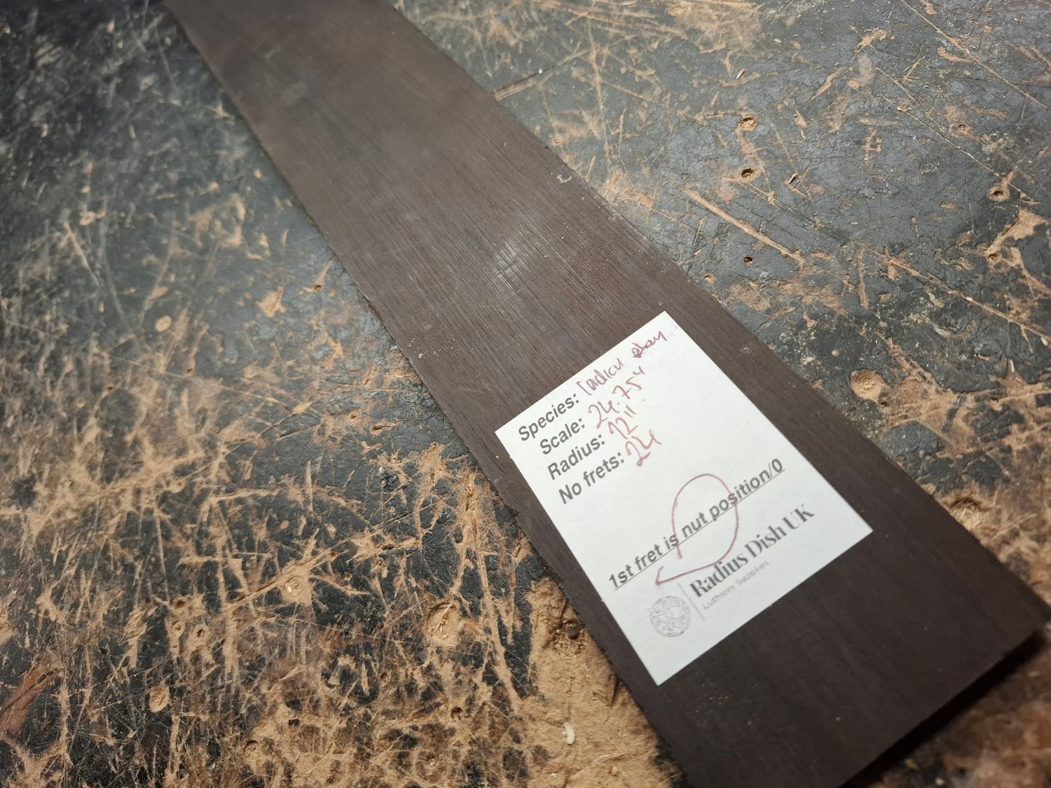 Finished Guitar Fingerboard 24.75" r12" 12131