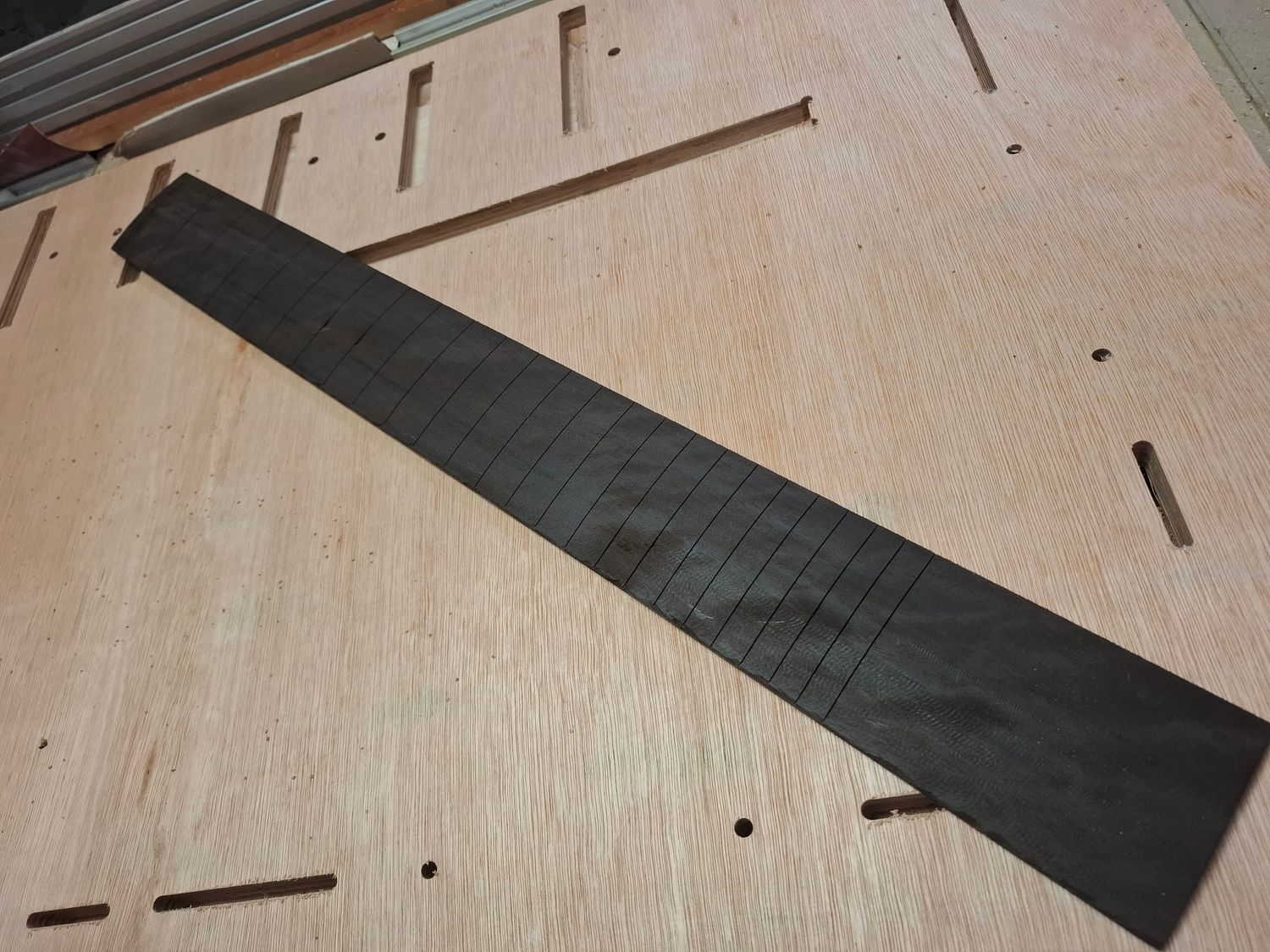 AAA Curly Indian Ebony Finished Bass Fingerboard 30" r12" 12137
