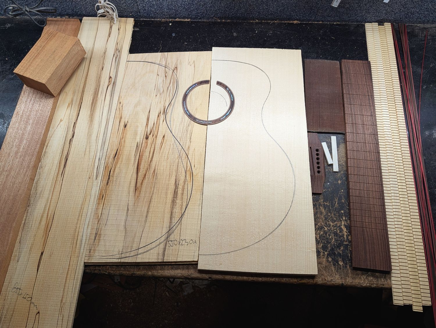 Jumbo Guitar Tonewood Kit – Spalted Beech Back & Sides with European Spruce Top 12273