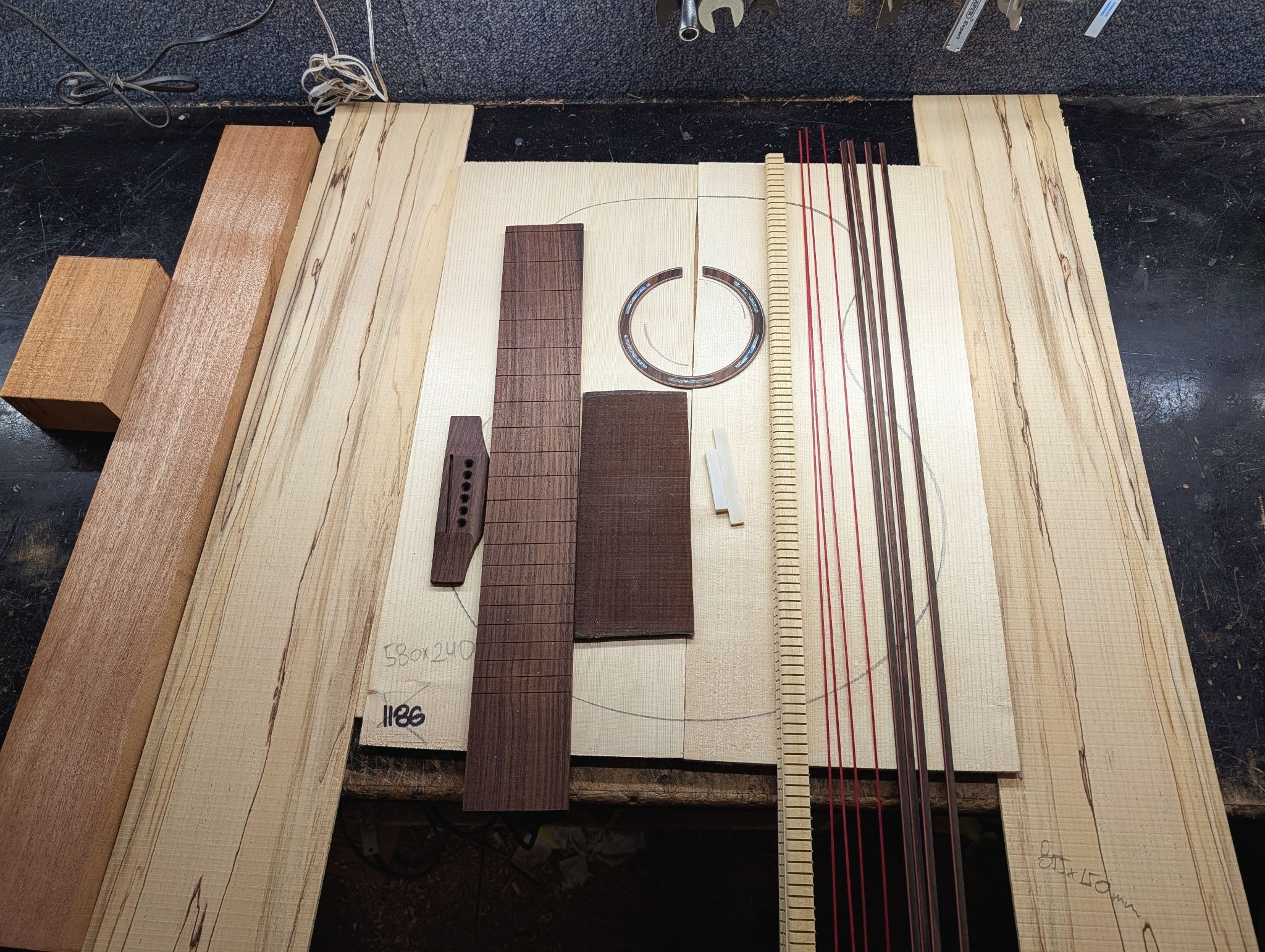 Jumbo Guitar Tonewood Kit – Spalted Beech Back & Sides with European Spruce Top 12273